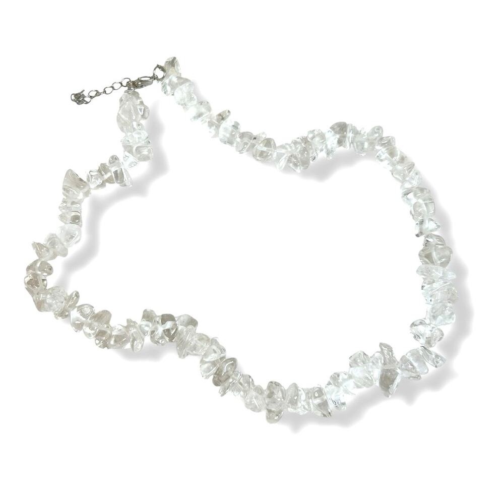 Clear Quartz Chip Necklace Polished Raw Crystal Beads Healing Stone Jewelry